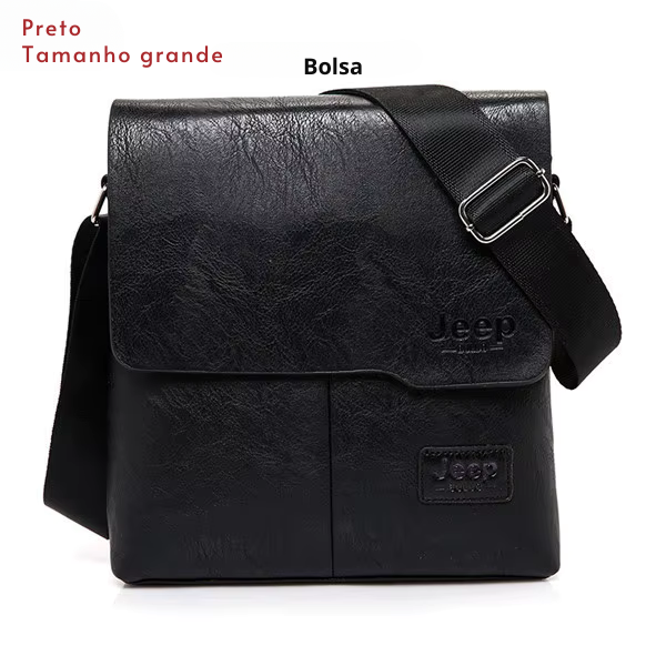 Bolsa Masculina JEEP BULUO - Kit 2 Peças, Bolsa de Ombro e Transversal em Couro PU, Ideal para Negócios e Casual