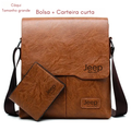 Bolsa Masculina JEEP BULUO - Kit 2 Peças, Bolsa de Ombro e Transversal em Couro PU, Ideal para Negócios e Casual