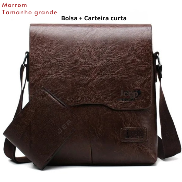 Bolsa Masculina JEEP BULUO - Kit 2 Peças, Bolsa de Ombro e Transversal em Couro PU, Ideal para Negócios e Casual