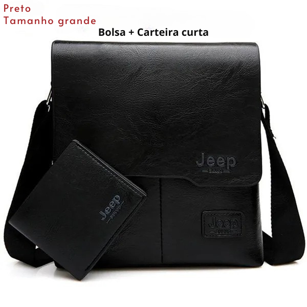 Bolsa Masculina JEEP BULUO - Kit 2 Peças, Bolsa de Ombro e Transversal em Couro PU, Ideal para Negócios e Casual