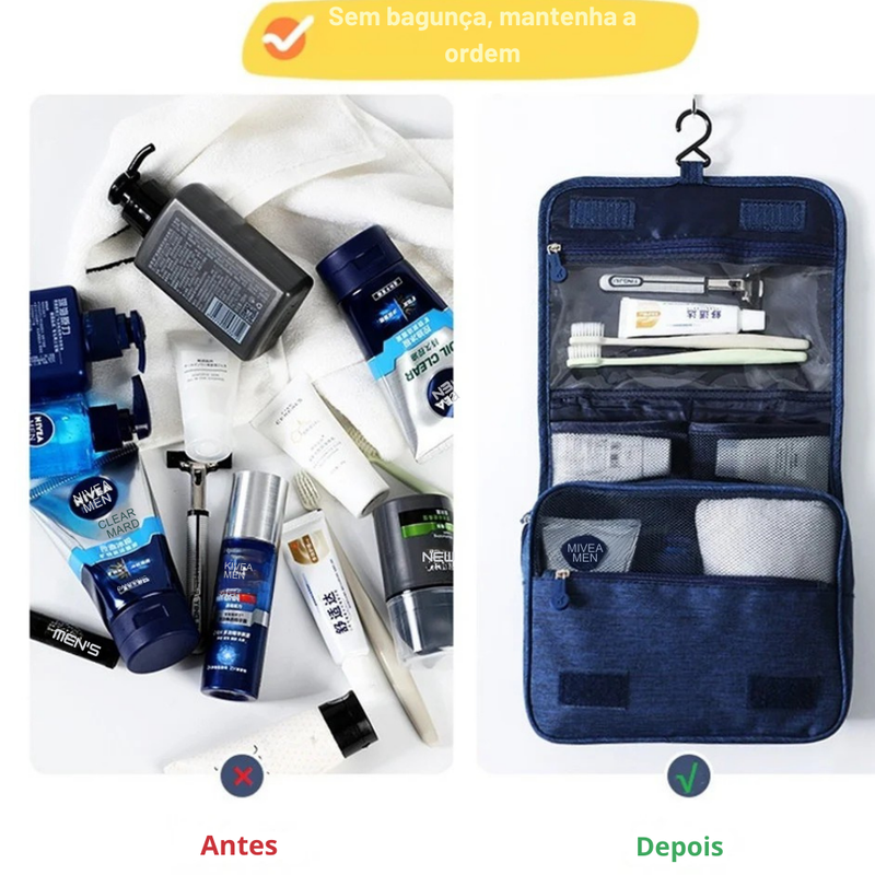 Necessaire de Viagem Portátil com Gancho Suspenso – Organizador Impermeável para Cosméticos e Higiene, Grande Capacidade para Homens e Mulheres