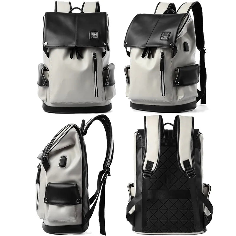 Mochila de Couro Premium Masculina | USB Integrado, Impermeável.