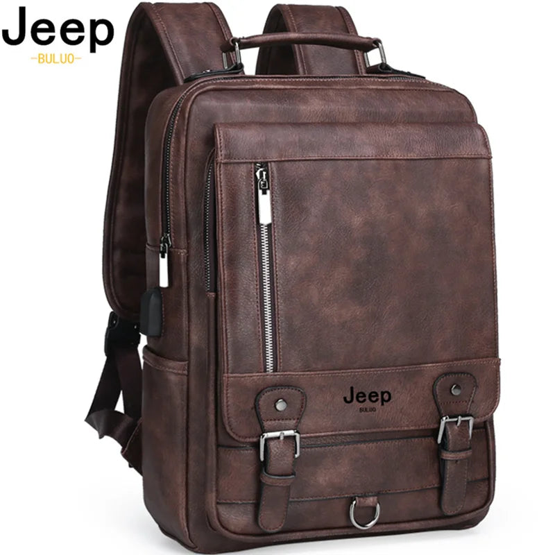 Mochila Executiva de Couro JEEP BULUO – Estilo e Praticidade